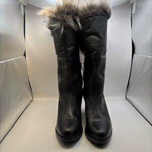 Sorel Black Fur-Trimmed 3in Leather Boots Size 9.5